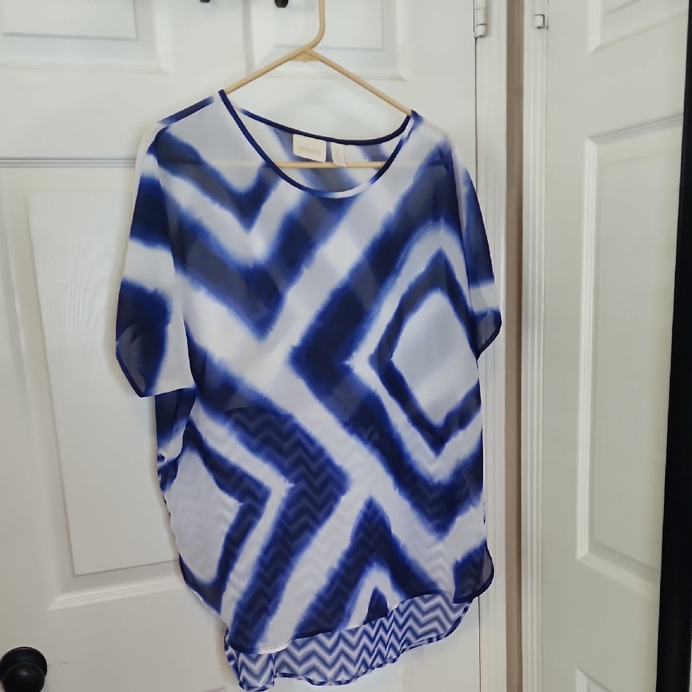 Chico's Blue and White Geometric Blouse